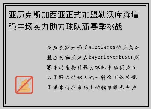 亚历克斯加西亚正式加盟勒沃库森增强中场实力助力球队新赛季挑战